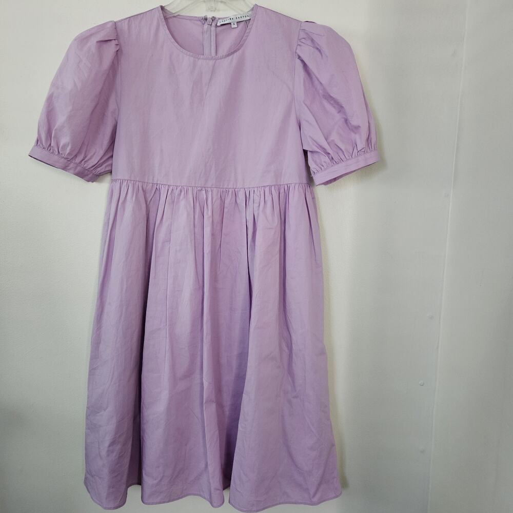Cottagecore English Factory Lavender Solid Babydoll Dress S Puff Short Sleeve